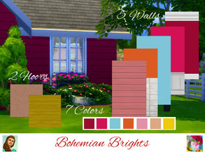 Sims 4 — Bohemian Brights  by sharon337 — Set of 5 Walls and 2 Floors ( Carpet and Wooden) in 7 different colors, created