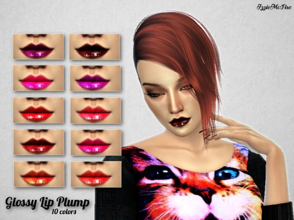 Sims 4 — IMF Glossy lip plump by IzzieMcFire — This set with glossy lip pumps contains 10 colors. Glossy shimmer on the