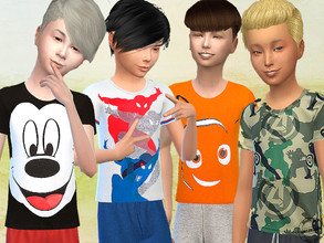 Sims 4 — Sports Wear  T-Shirt by FritzieLein — 5 t-shirts with fancy prints (one not shown in the screenshots). Hope you
