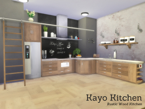 Sims 4 — Kayo Kitchen by Angela — Kayo Kitchen Modern Rustic kitchen with wood and concrete details matching the Kayo