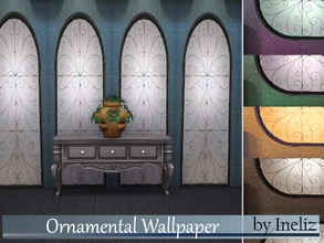 Sims 4 — Ornamental Wallpaper by Ineliz — A set of wallpaper with decorative window design. Comes in 5 colors. 