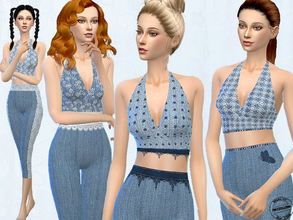 Sims 4 — Denim and Lace Pyjamas by FritzieLein — This set includes some nice and sweet denim and lace pyjamas. Hope you