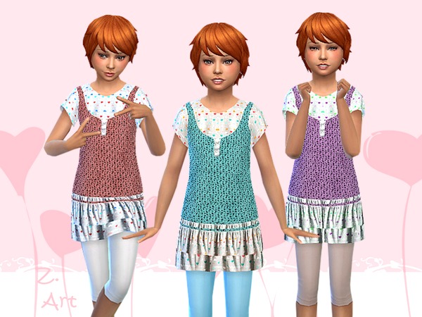 Sims 4 — Crochet Look by Zuckerschnute20 — Crochet strap dress with printed cotton shirt and small ruffles. Ready to play