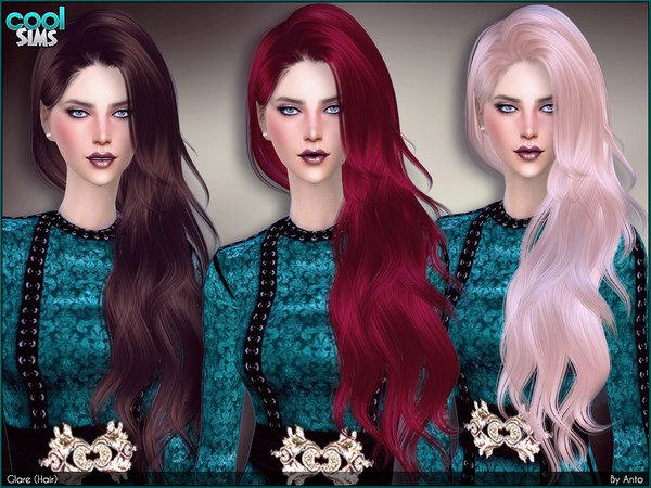 Sims 4 — Anto - Glare (Hair) by Anto — Long wavy hair for your ladies falling at one side. Comes in 18 colours Smooth