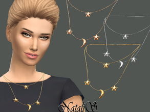 Sims 4 — NataliS_Star Moon Necklace by Natalis — Moon and stars double chain necklace. 3 colors. FT-FA-YA