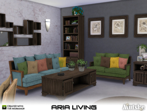 Sims 4 — Aria Living by Mutske — The set contains 2 chairs, loveseat, sofa, coffee table, Tv-sidetable, endtable,
