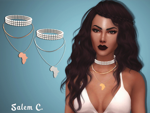 Sims 4 — Africa Necklace by Salem_C — Pearl choker with layered necklace: standalone 10 swatches mesh by me 