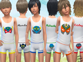 Sims 4 — Heroes Underwear Set by FritzieLein — This set includes 7 tops and shorts for the boys, one for every day of the