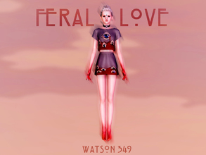 Sims 3 — Feral Love set by Watson349 by Watson349 — Set that contains a skirt and a crop top, with eye print both on top