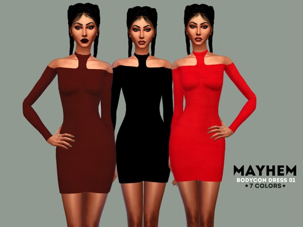 Sims 4 — Mayhem Bodycon dress 01 by mayhem-sims — Hq texture, standalone 7 colors Mesh link
