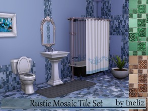 Sims 4 — Rustic Mosaic Tile Set by Ineliz — A set of bathroom mosaic tile in three colors. Comes in three wall variations