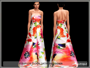 Sims 3 — Strapless Floral Satin Ball Gown by Serpentrogue — female adult/ young adult outfit new mesh has small thumbnail