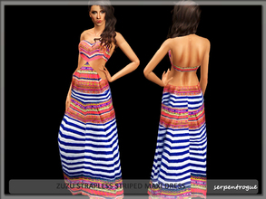Sims 3 — Zuzu Strapless Striped Maxi Dress by Serpentrogue — female adult/ young adult outfit new mesh has small