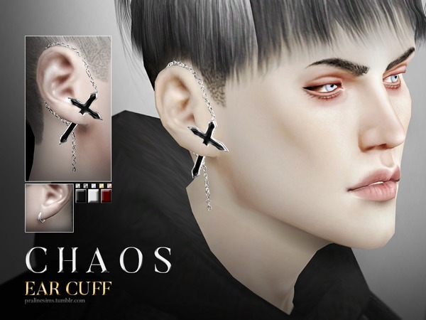 Sims 4 — Chaos Ear Cuff by Pralinesims — Ear cuff for the left or right side. All genders,, 3 different cross colors + 5