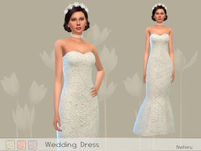 Sims 4 — Wedding Dress by Neferu2 — Wedding dress with floral embroidery. 3 color options