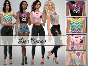 Sims 4 — Crop Top Patterns v1 by Lisa_Bonae — Top is in 4 different patterns! Teen - Elderly