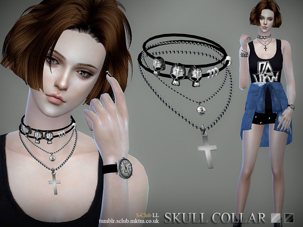 Sims 4 — S-Club LL ts4 collar 07 by S-Club — skull collar,2 style colors , hope you enjoy with them :3 You can find in