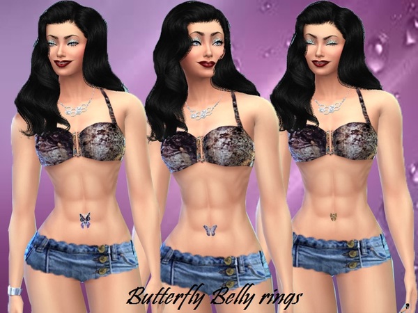 Sims 4 — Butterfly belly rings by TrudieOpp — 3 Butterfly tatoo belly rings Base game