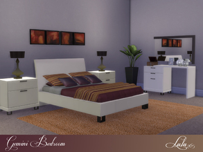 Sims 4 — Gemini Bedroom  by Lulu265 — A modern cleaned lined bedroom , in a cream veneer , dark and light wood