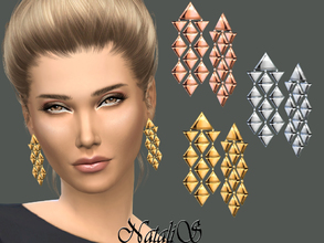 Sims 4 — NataliS_Triangles Chandelier Earrings by Natalis — Triangles Chandelier Earrings. Glossy metal triangles in a
