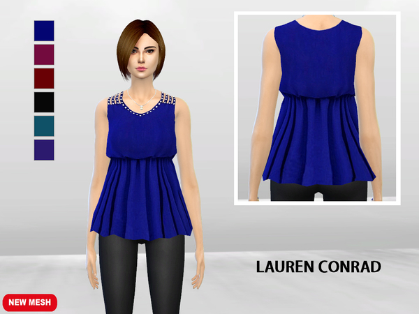 Sims 4 — Candace Pleated Chiffon Sleveless by McLayneSims — Standalone item 6 Swatches No recoloring Please don't upload