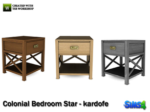 Sims 4 — kardofe_Colonial Bedroom Star_EndTable by kardofe — Nightstand in wood, colonial style in three different