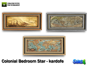 Sims 4 — kardofe_Colonial Bedroom Star_Old maps by kardofe — Old wood framed different maps, three models