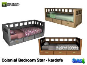 Sims 4 — kardofe_Colonial Bedroom Star_Single bed by kardofe — Single bed in wood, colonial style, in three different