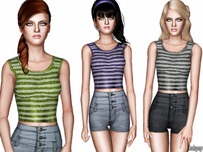 Sims 3 — Striped Ribbed Tank Top by zodapop — Striped Ribbed Tank Top. ~ Custom launcher thumbnail ~ 2 recolorable