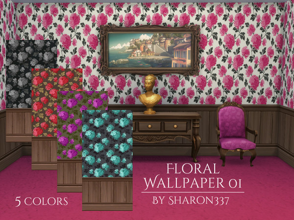 Sims 4 — Floral Wallpaper 01 by sharon337 — Floral Wallpaper in 5 colors, created for The Sims 4, by Sharon337. Thumbnail
