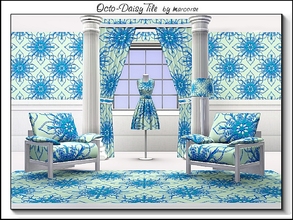 Sims 3 — Octo-daisy Tile_marcorse by marcorse — Tile pattern: 8-petal daisy in a skeleton tile in blue and green