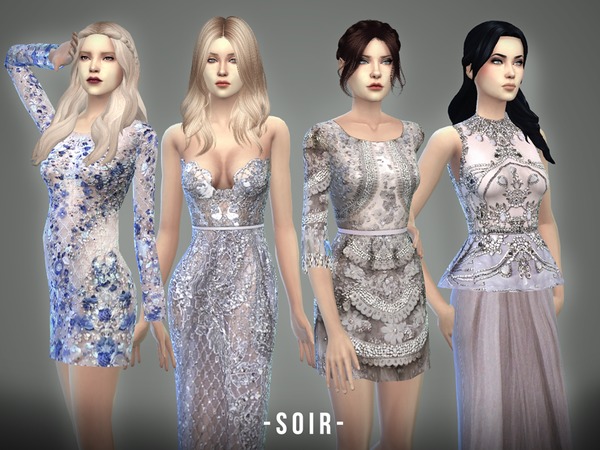 Sims 4 — Soir Collection by -April- — Heyy guys. Gotta come back in style eh? This set includes 2 gowns and 2 dresses,