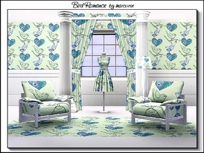 Sims 3 — Bird Romance_marcorse by marcorse — Themed pattern: two small birds and flower filled hearts in green and blue