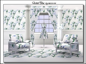 Sims 3 — Faded Blue_marcorse by marcorse — Fabric pattern: stylised flowers in faded shades of blue on white