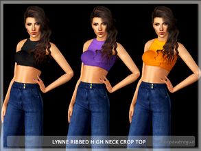 Sims 3 — Lynne Ribbed High Neck Crop Top by Serpentrogue — 3variations Young adult/ adult female everyday /athletic wear