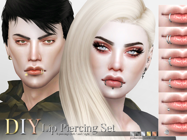 Sims 4 — DIY Lip Piercing Set by Pralinesims — 6 different lip piercings for the left, middle or right lip (All in one,