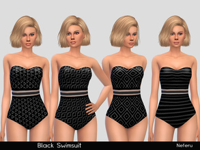 Sims 4 — Black Swimsuit by Neferu2 — Swimsuit with four different prints in black and white.