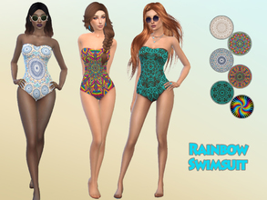 Sims 4 — Rainbow Swimsuit by hutzu2 — 6 colorful swimsuits for female sims. Custom thumbnail. Enjoy! :)