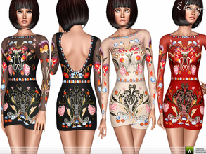 Sims 3 — Flowers Embroidered Dress by ekinege — Flowers embroidered on tulle dress. Long sleeves. 1 re-colorable channel
