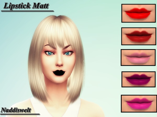 Sims 4 — Lipstick _Matt-Look by Naddiswelt — -Base Game Compitable -No Thumbnail - 6Colors -Matt Look