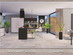 Sims 4 — Black White Kitchen by ung999 — A fresh and modern kitchen set for your sims. 12 objects in this set: Counter