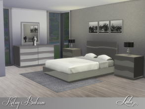 Sims 4 — Kelsey Bedroom  by Lulu265 — A clean lined , uncluttered modern bedroom in greys, silver and black, with just a