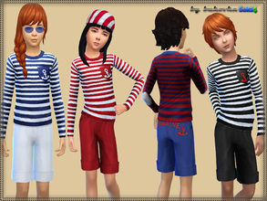 Sims 4 — Set Marine by bukovka — Clothes set for children with a maritime theme. Includes: T-shirt and shorts (new mesh).
