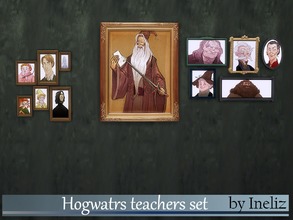Sims 4 — Hogwarts teachers set by Ineliz — A set of painted portraits of Hogwarts teachers and a headmaster. The portrait