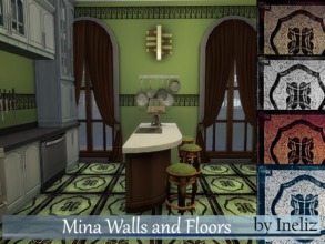 Sims 4 — Mina Walls and Floors by Ineliz — A set of kitchen walls and floors in five different colors.
