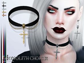Sims 4 — Monolith Choker by Pralinesims — Choker for female and male sims in 25 variations. (5 metal, 5 ribbon colors)