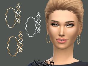 Sims 4 — NataliS_Zig Zag Hoop Earrings V-2 fixed by Natalis — Zigzag hoop earrings shining metal. 3 colors. FT-FA-YA