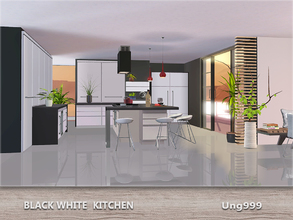 Sims 3 — Black White Kitchen by ung999 — A fresh and modern kitchen set for your sims. 13 objects in this set: Counter