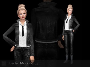 Sims 3 — Jacket Lady Motor by Shushilda2 — Leather jacket and tie for a real biker - New mesh - 4 recolourable channels