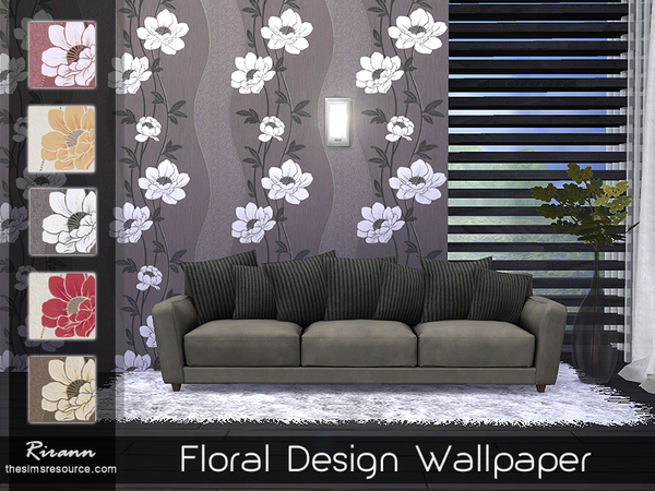 Sims 4 — Floral Design Wallpaper by Rirann — Floral Design Wallpaper in 5 color variations. Works for all 3 wall sizes. 5
